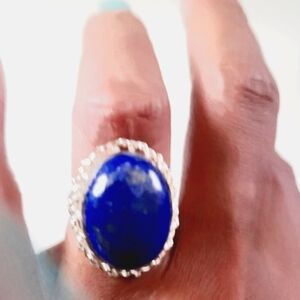 Lapis Lazuli & Sterling Ring Size 8 Handmade CHUNKY